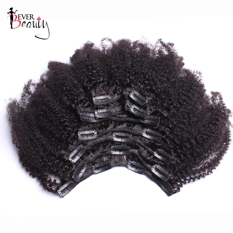 Wide Side 4B 4C Afro Kinky Curly Clip In Human Hair Extensions For Women Mongolian Hair Extensions Natiral Black Ever Beauty