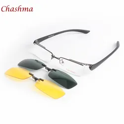 Chashma Brand Day and Night Driving Polarized Lenses Magnet Clips Prescription Spectacles Eyewear Frame Mens Optical Eye Glasses