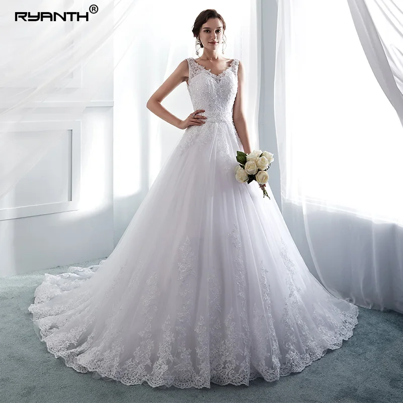 Ryanth Vestido De Noiva Princess 2022 A Line Wedding Dresses Lace Applique Sexy Bridal Gown Simple Wedding Dress Robe De Mariage