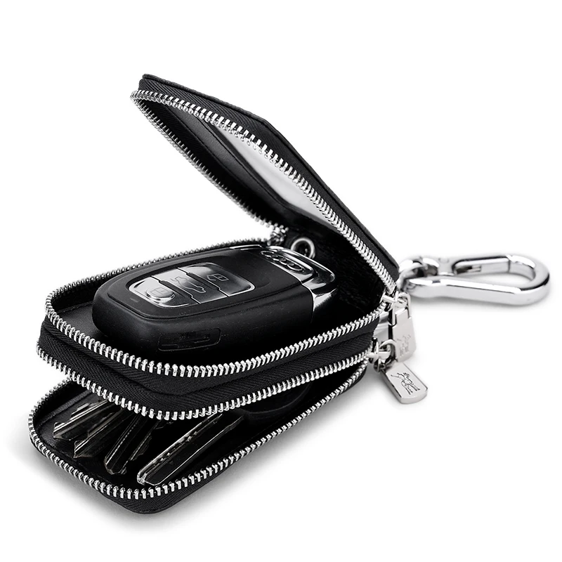 Crocodile pattern key pack Men's leather double zipper top leather transparent skylight car key pack