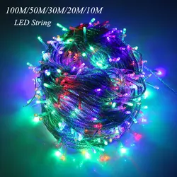 Guirnalda de luces LED de 10M, 20M, 30M, 50M, 100M, vacaciones, Patio, Navidad, boda, decoración AC220V, guirnalda de luces impermeable para exteriores