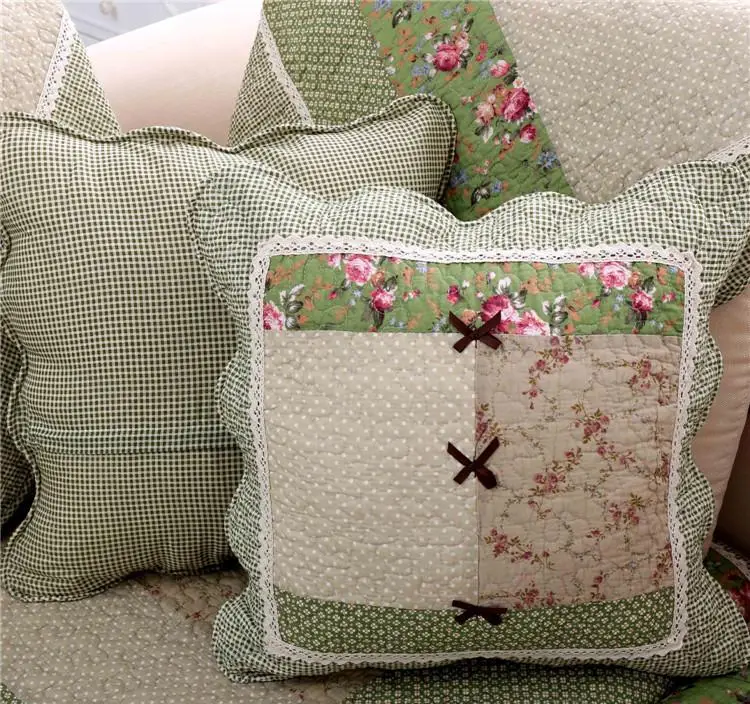 Pastoral Quilted Fabric Pillowcase, Flower Cushion Cover, Cloth Throw Pillow Cover, Home, Office, Car, Sofa Decor
