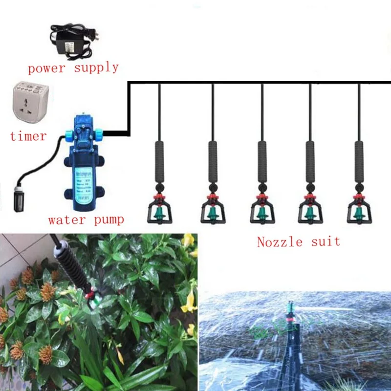 

15m 8/11mm to 4/7mm DC Pump Irrigation System Hanging Sprinkling Irrigation Kit With 8 Sets Rotary Atomizer Nozzle Sprinkler