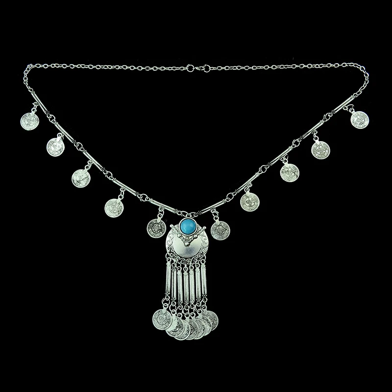 Türkei Bohemian Schwarz Blau Stein Ethnische Münze Quaste Halskette Türkische Gypsy Boho Strand Halsband Lätzchen Indien Halskette für Frauen Party – Detail 5