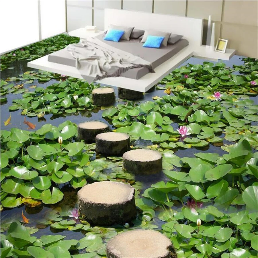 

Custom floor lotus pond stone pier 3D floor living room bedroom mall floor painting wall papers home decor papel de parede floor