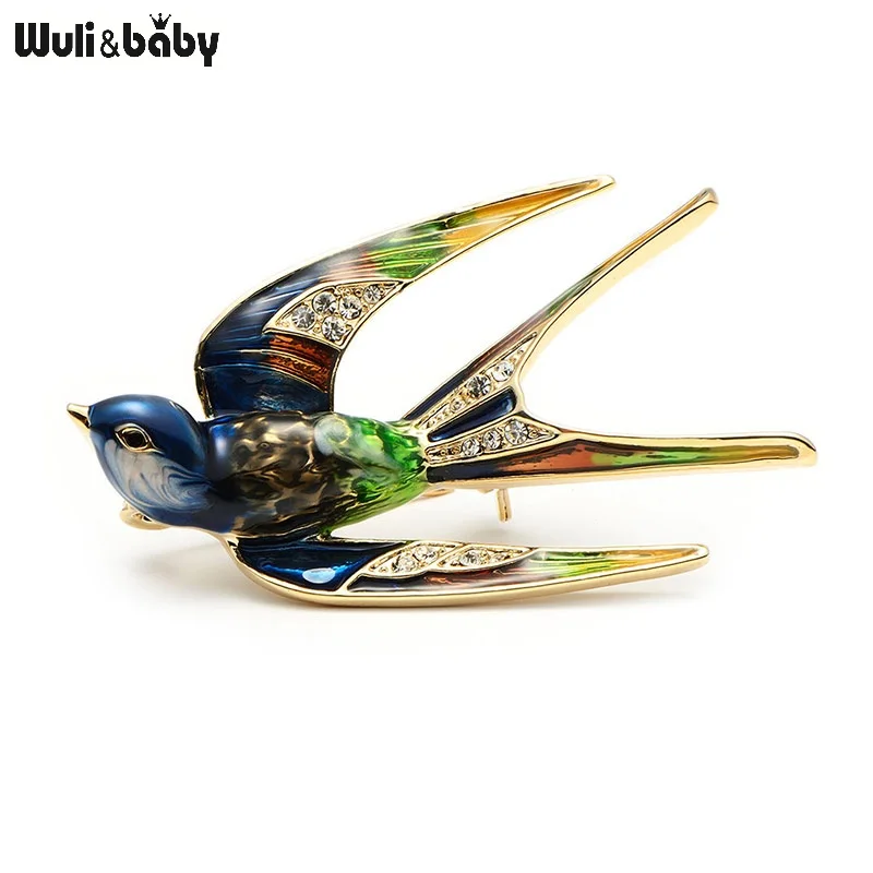 Wuli&Baby Classic Alloy Enamel Swallow Brooch Pins Metal Scarf Pins Christmas Gift Banquet Weddings Accessories