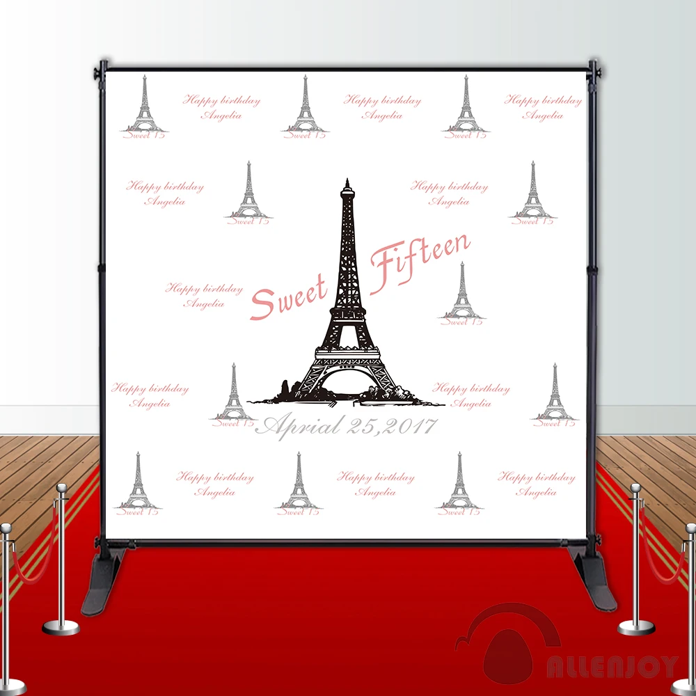 Allenjoy Girls Birthday backdrops Step and Repeat Background Eiffel Tower party banner Invitation celebration Party customize