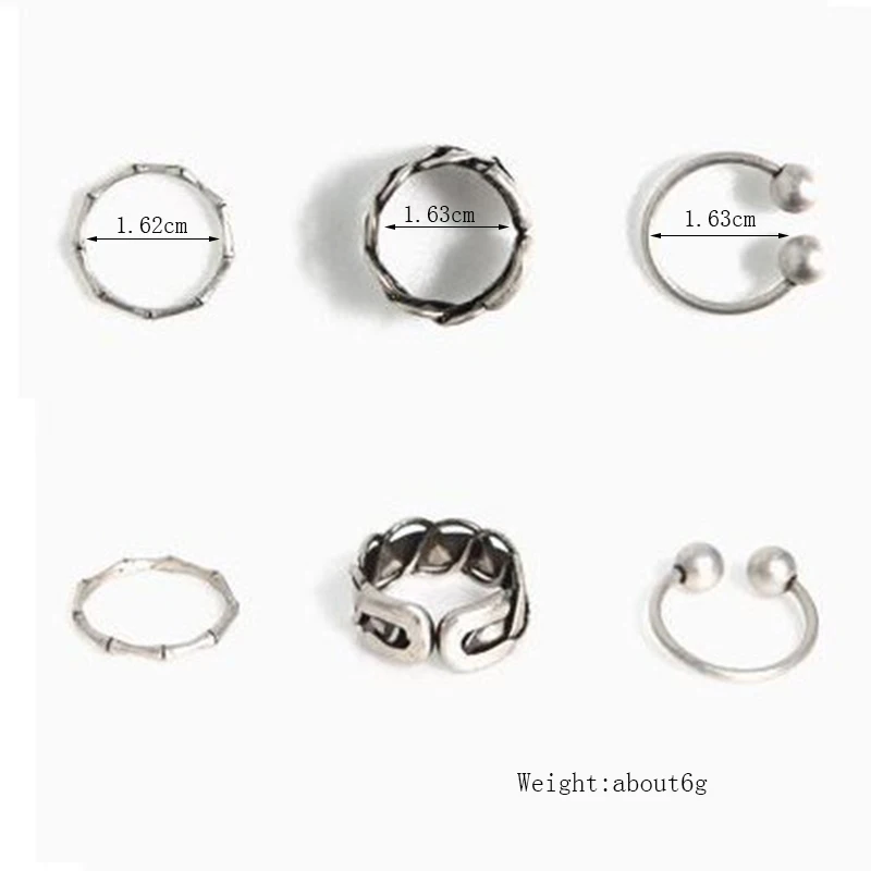 Anise Simple Geometric Circle Sets Rings Sets for Women Retro Silver Color Open Finger Knuckle Rings Fashion Punk Party Jewelry