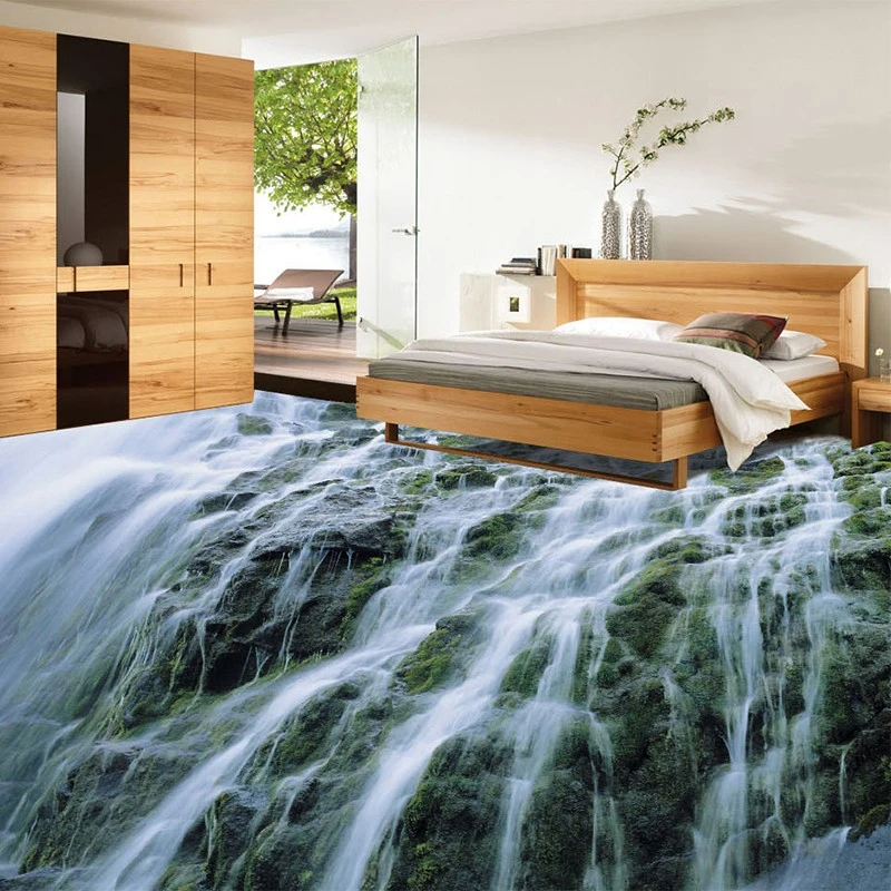 beibehang 3D Flooring Mural Wallpaper Landscape Waterfall Floor Murals Bathroom PVC Self Adhesive Waterproof Floor Wall paper