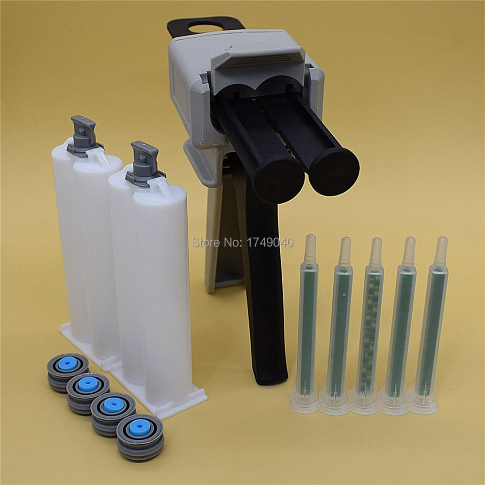 Pistola per calafataggio 1:1 AB Dispenser di colle pistole per colla da 50ml con 2 set 50ml 1:1 cartuccia vuota a doppia canna e ugello di miscelazione statico da 5 pezzi