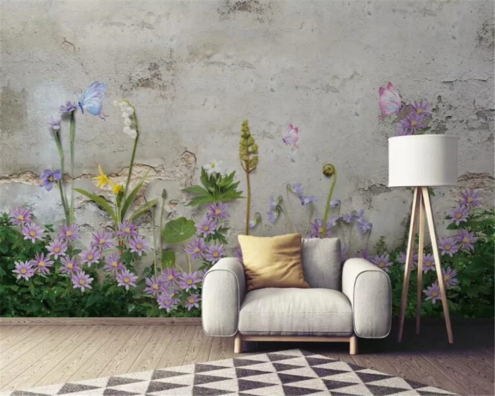 

beibehang 3D wallpaper living room bedroom murals modern Hand painted floral cement TV wall murals wallpaper for walls 3 d