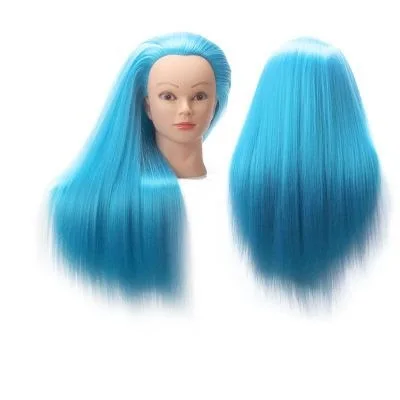 

CAMMITEVER Training Head Mannequin Head 50cm Blue Long Straight Hair Styling Practice Manikin Doll Dummy Female Head + Clamp