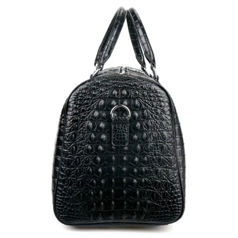 Male Two Layer Leather Travel Bag Large Crocodile Pattern Big Fitness Handbag Luggage Drums Shoulder Business Bags Black Handbag