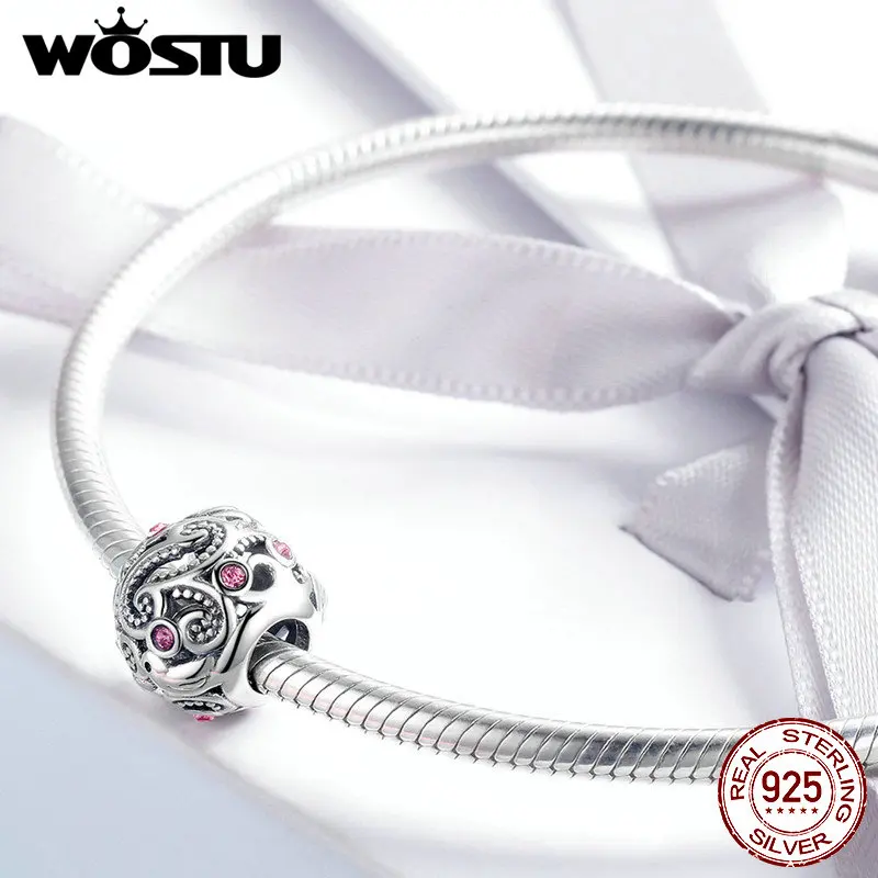 WOSTU 2019 New 925 Sterling Silver Pink Love Beads Fit Charm Bracelet & Necklace Pendant Original Intricate Fine Jewelry FIC1014