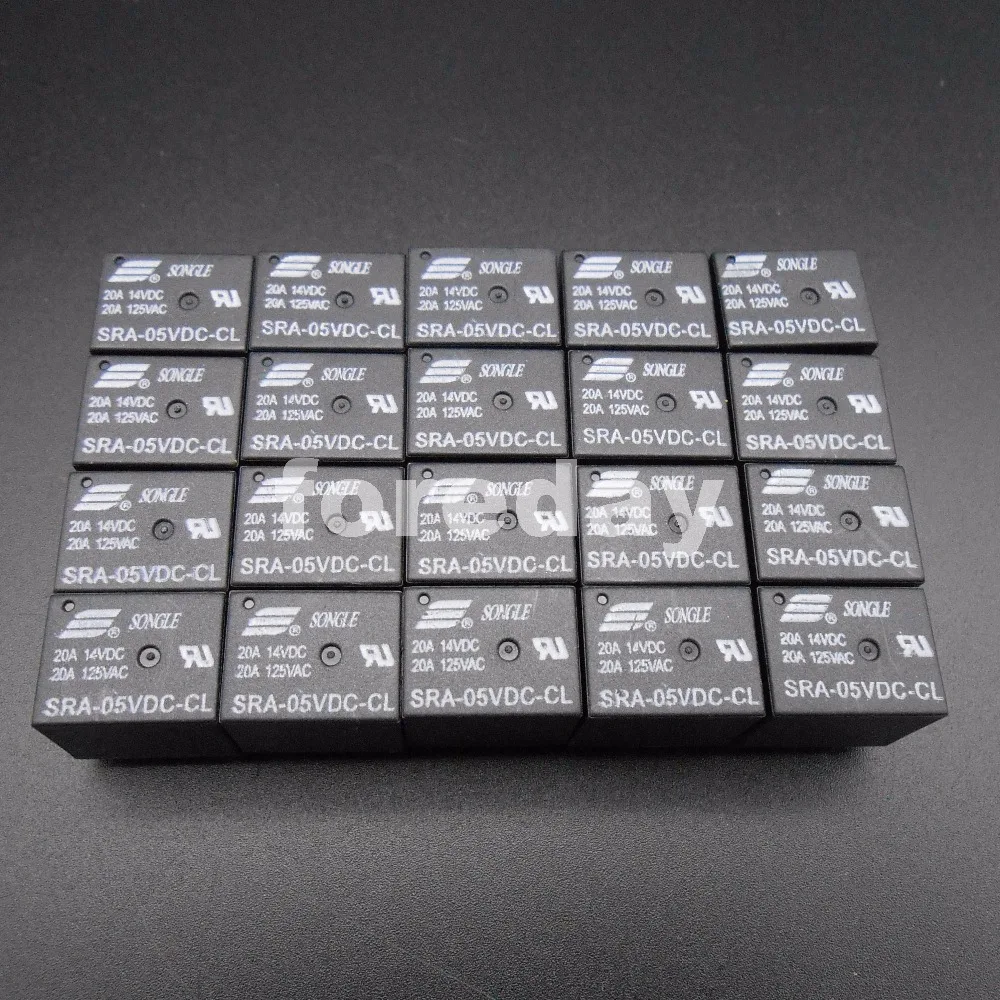 100PCS Black SRA-5VDC-CL DC 5V Coil 20A PCB Hard Plastic General Purpose Relay 5 Pins SPDT  NEW 100 PCS * FD142X100