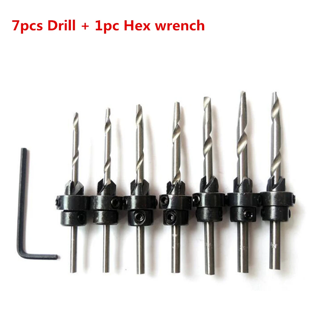 

7pcs/set HSS Woodworking Drill Bits Set Countersunk Wood Drilling Core Drill Bit Sizes 3mm-6mm Wood Cone Hole Drill