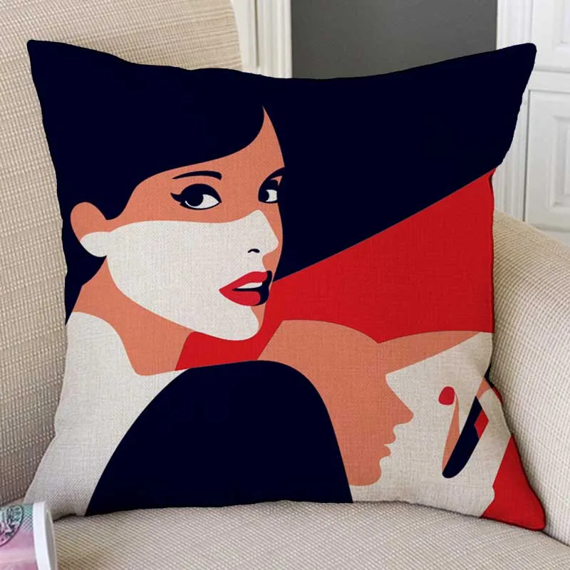 Modern Strips Art Red Fashion Lady Girl Abstract Art Home Decorative Sofa Throw Pillow Case Red Impressionism Cushion Cover Case