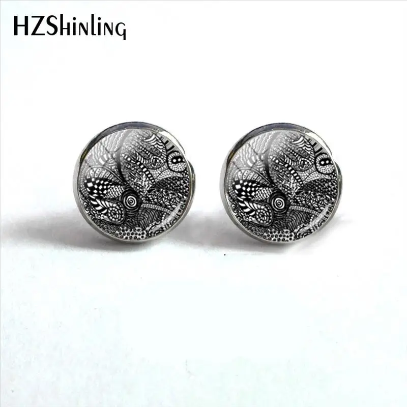 2018 NEW Mandala Earring Zentangle Inspired Art Ear Stud Glass Dome Photo Earrings Round Hand Craft Jewelry For Women HZ4