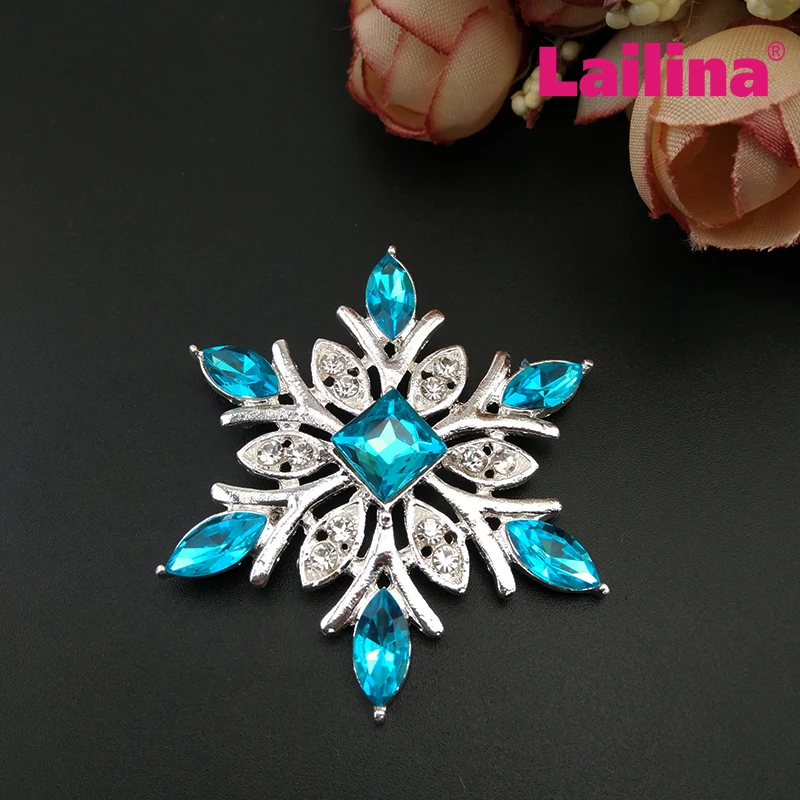 50pcs/lot Hot Selling Fashion Jewelry Crystal Rhinestone Blue Snowflake Pendant Charms DIY Necklace