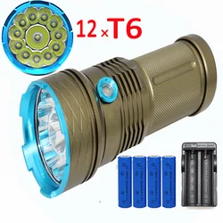 12000Lumen 12x XM-L T6 LED Flashlight Torch Outdoor Lamp lantern White Light 4 x 18650 Rechargeable Battery + EU Charger