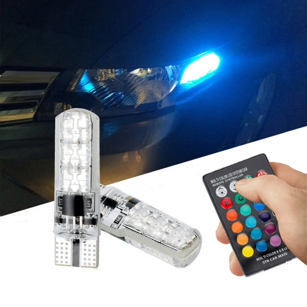 

2pcs T10 W5W 168 194 Silica Led 6 SMD 5050 RGB Car Wedge Lights Multi Color Width Light Lamp With Remote Controller Flash/Strobe