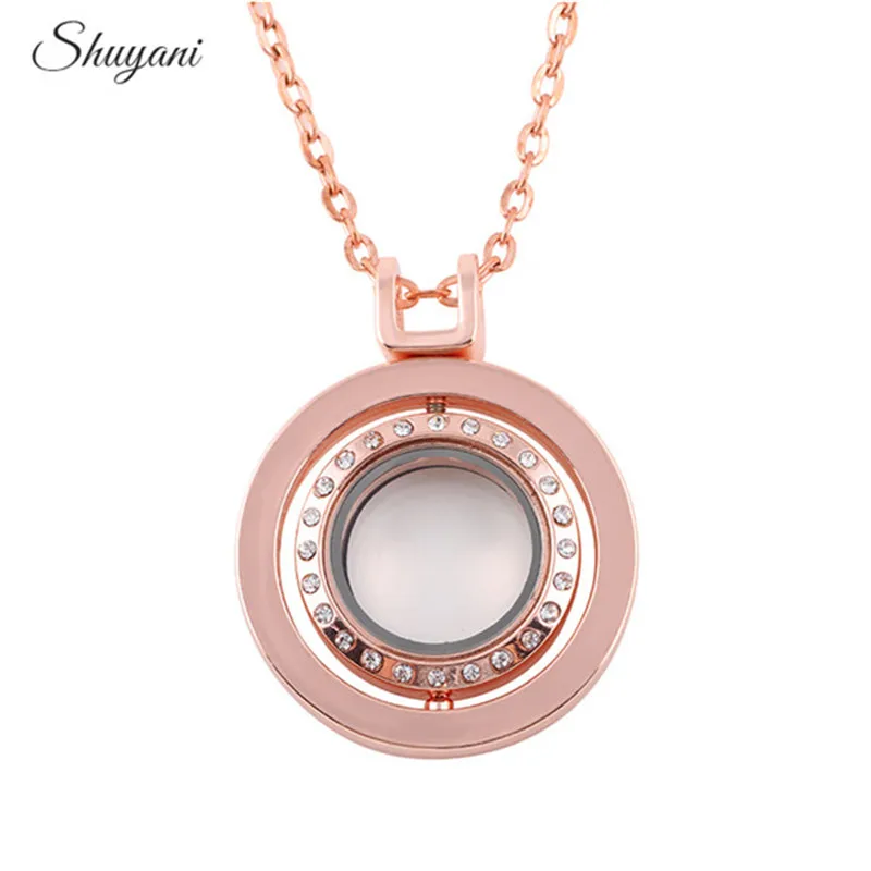 1Pc Round Rotation Floating Relicario Charms Memory Locket Pendant Necklaces For Women Living Medaillon Collier Jewelry Bulk