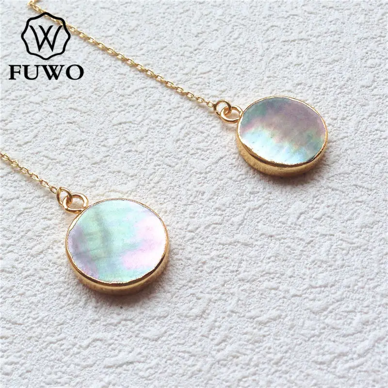 FUWO Wholesale Natural Black Freshwater Pearls Shell Threader Earrings,Golden Plated Angel aura Jewelry For Women ER510 5Pairs