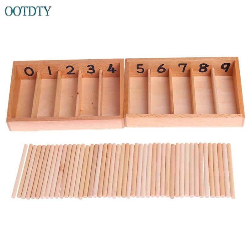 

New Montessori Wooden Spindle Box 45 Spindles Mathematics Counting Educational Toy #330