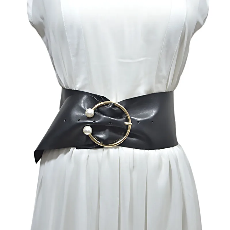 

Ladies Big Gold Round Buckle Wide Belt Imitation Leather Suede Pin Buckle Soft Belts Ribbon Ladies Waistband Bg-681