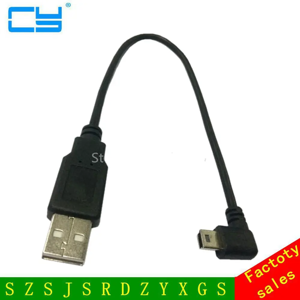 Mini usb b tipo 5pin masculino ângulo direito 90 graus para usb 2.0 cabo de dados masculino 25cm