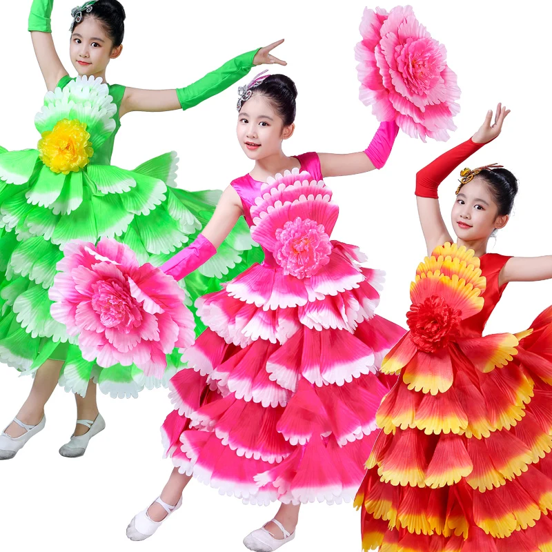 beautiful chinese flower dance costumes for girls festival dance costumes for girls chinese new year dance dress for kids