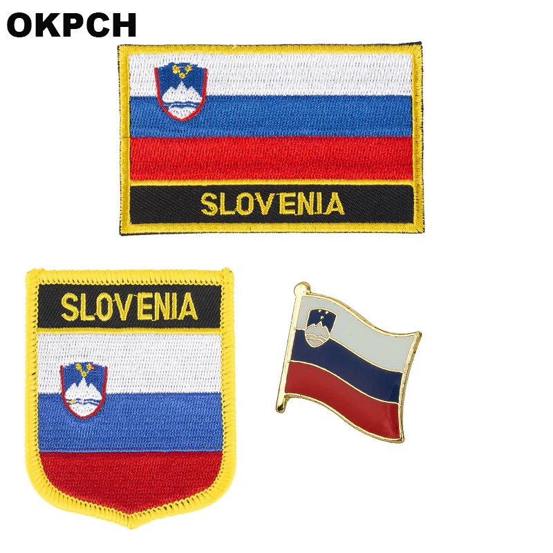 Slovenia National Flag Embroidered Iron on Patches for Clothing Metal badges PT0165-3