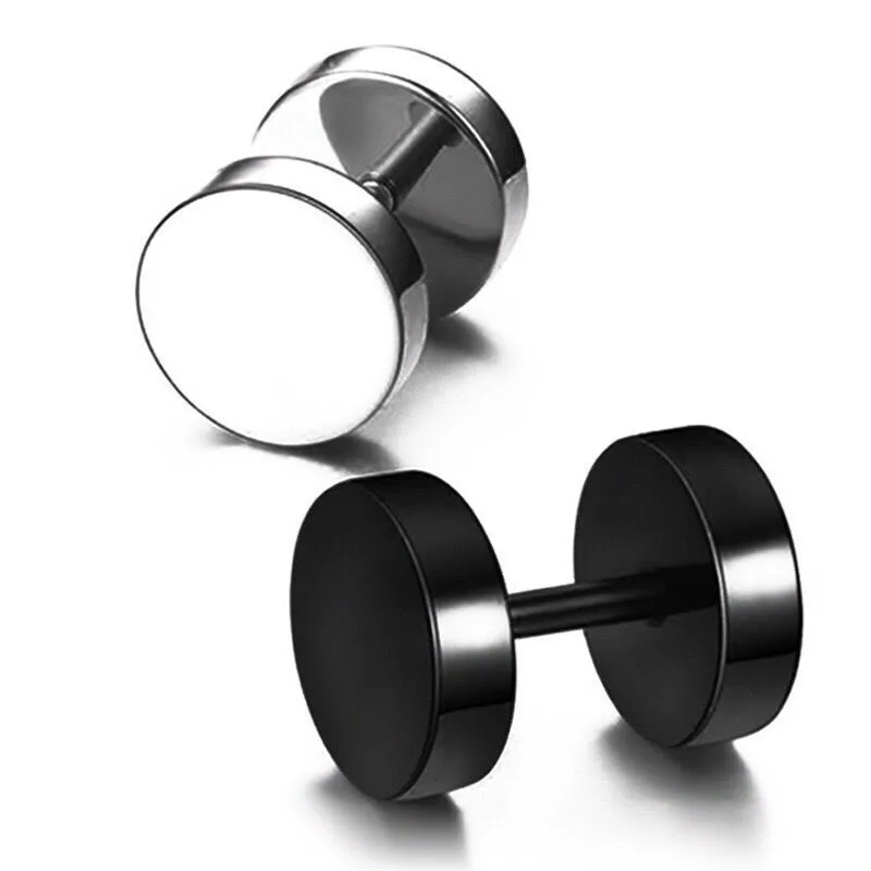 Wholesale Jewelry -- Black White Stainless Steel Stud Earrings For Men Women Barbell Dumbbell Earring Jewelry