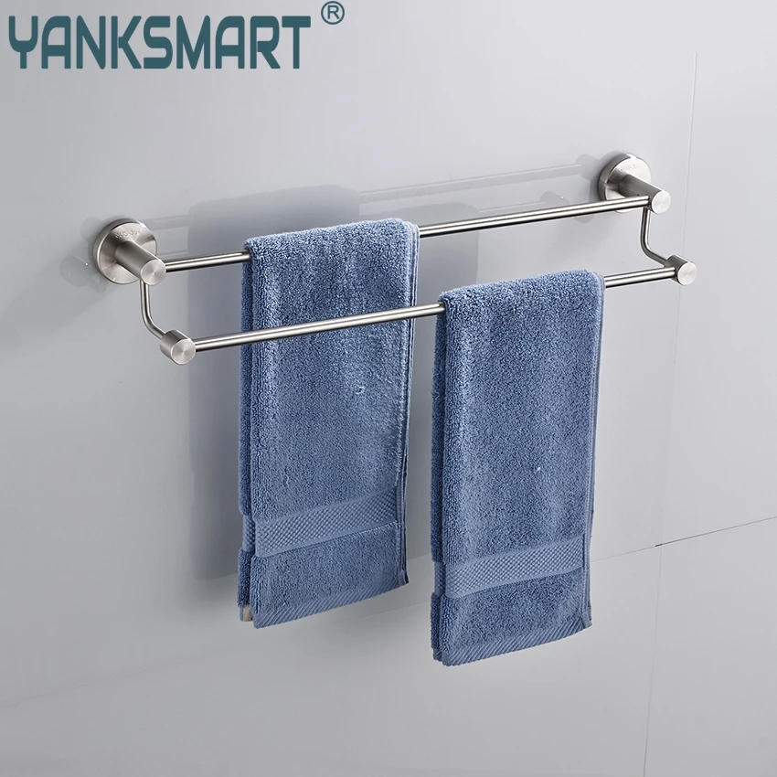 

YANKSMART Nickel Brushed Stainless Steel Bar Wall Mount Bathroom Towel Rail Holder Storage Rack Shelf 2 Layers Towel Holder