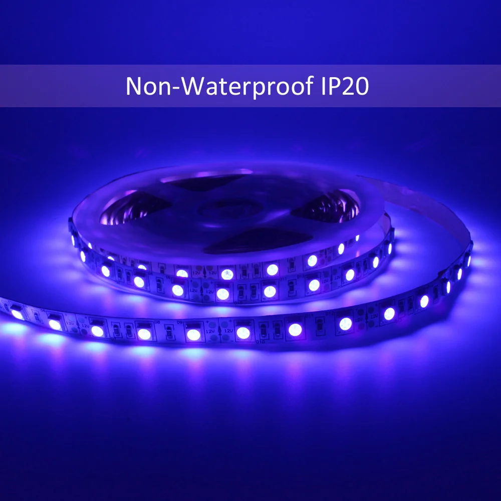 UV LED Strip Light 12V DC SMD 5050 0.5M 1M 2M 3M 4M 5M Waterproof Ribbon Purple Flexible Ultraviolet Tape for DJ Fluorescence