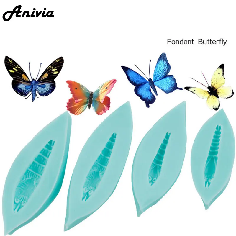 4pcs Butterfly Body Silicone Fondant Mould Cake Decorating Tools Chocolate Gumpaste Molds, Sugarcraft, Kitchen Accessories