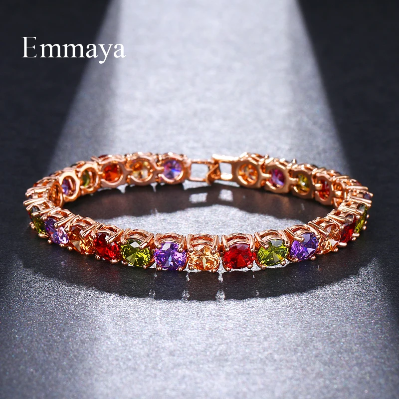 Emmaya Multicolor Zircon Rome Bride Wedding Bracelet & Bangles Hip hop Jewelry Cut 6.0 mm CZ Tennis Bracelet For Women/Men Party