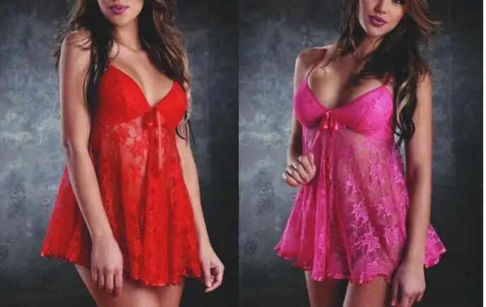 Robe de nuit sexy en dentelle pour femmes, vêtements de nuit, sous-vêtements féminins, col en fibre de V, été