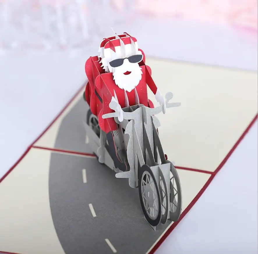 

10pcs Santa Motorcycle Kirigami Origami 3D Pop UP Greeting Cards Invitation card For Wedding Christmas Birthday Party Gift