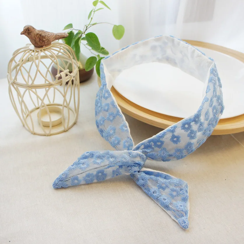 

Fashion fresh daisies Embroidery Headband cowboy cloth Hairband Rabbit Ear Ornament Metal Wire Bandanas Scarf Hair Accessories