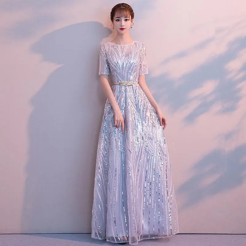 FADISTEE New arrival luxury party dresses evening dress Vestido de Festa luxury silver sequins half sleeve prom lace long style