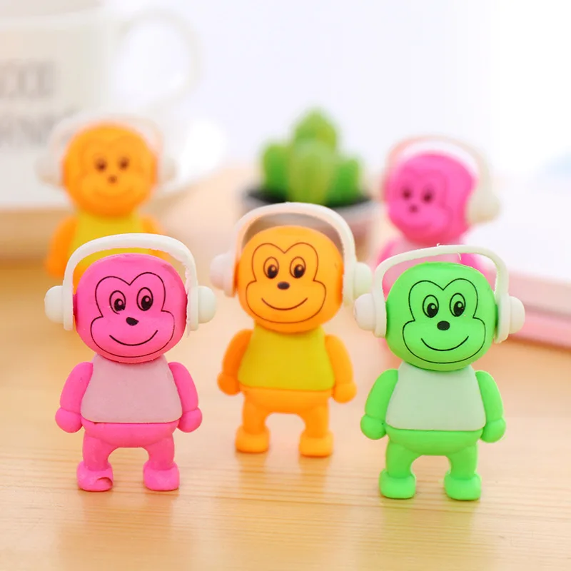 1pc Kawaii Cute Music Monkey Animals Rubber Erasers Drawing Writing Correction School Supply Pupils Gifts Kid Student Stationery