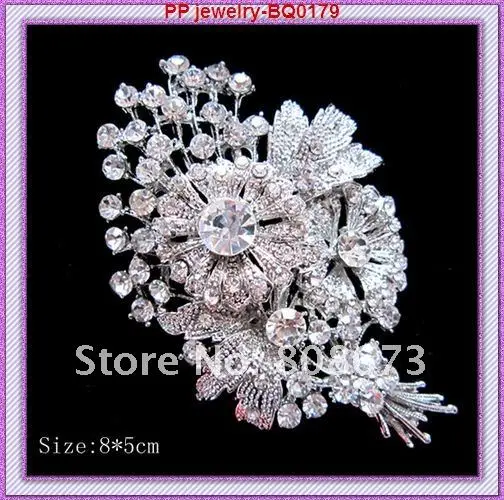 

free shipping(60pcs/lot)Silver plated Clear crystal rhinestone Alloy Big brooches!!