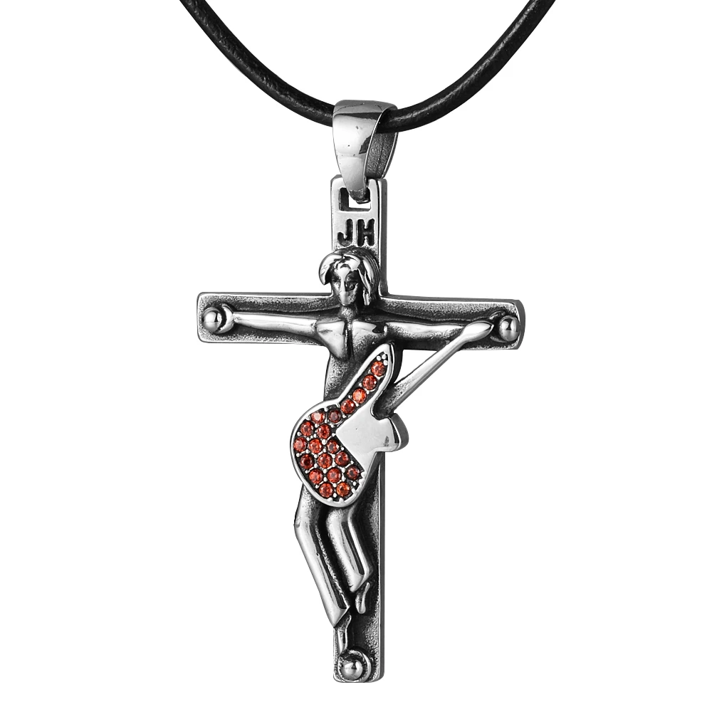 Collane con ciondolo Johnny Hallyday figura commemorare croce chitarra corda catena collana gioielli per ricordare Collier Femme