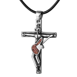 Collane con ciondolo Johnny Hallyday figura commemorare croce chitarra corda catena collana gioielli per ricordare Collier Femme