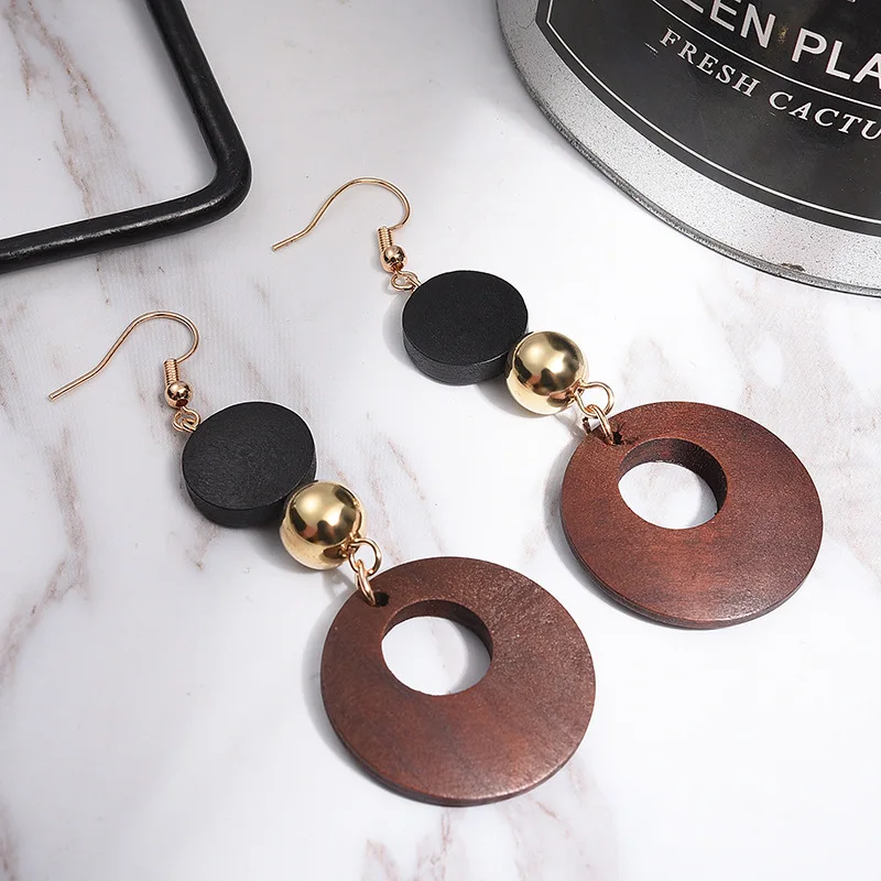 Natural Wood Clip on Earrings for No Pierced Hole Ear for Women Fashion Statement Geometric Earring Korean Girls Jewelry Gift