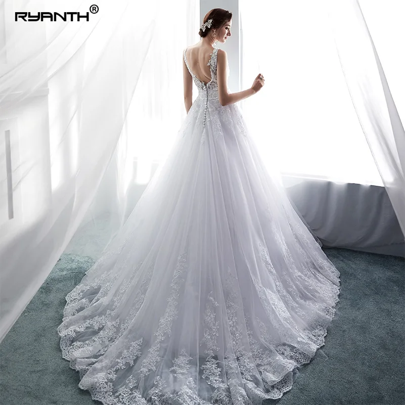 Ryanth Vestido De Noiva Princess 2022 A Line Wedding Dresses Lace Applique Sexy Bridal Gown Simple Wedding Dress Robe De Mariage