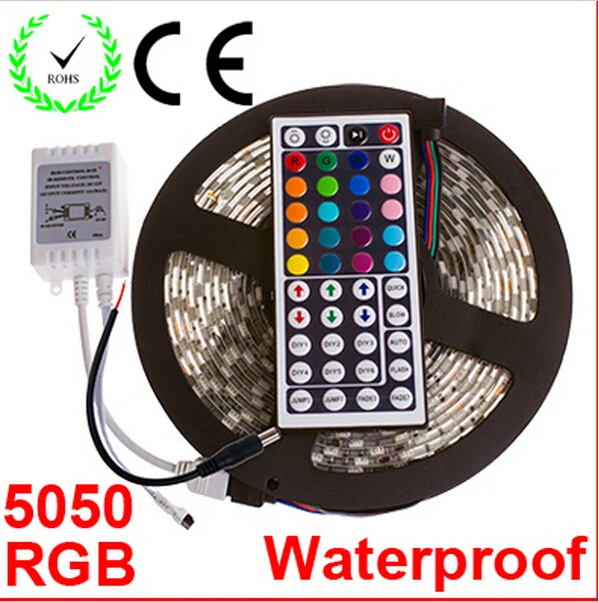 

5M SMD RGB 5050 Waterproof Flexible 300 RGB LED Strip 5050 Rope Light Stripe Lamp + 44Key IR Remote Control 12V 55W, FreeShip