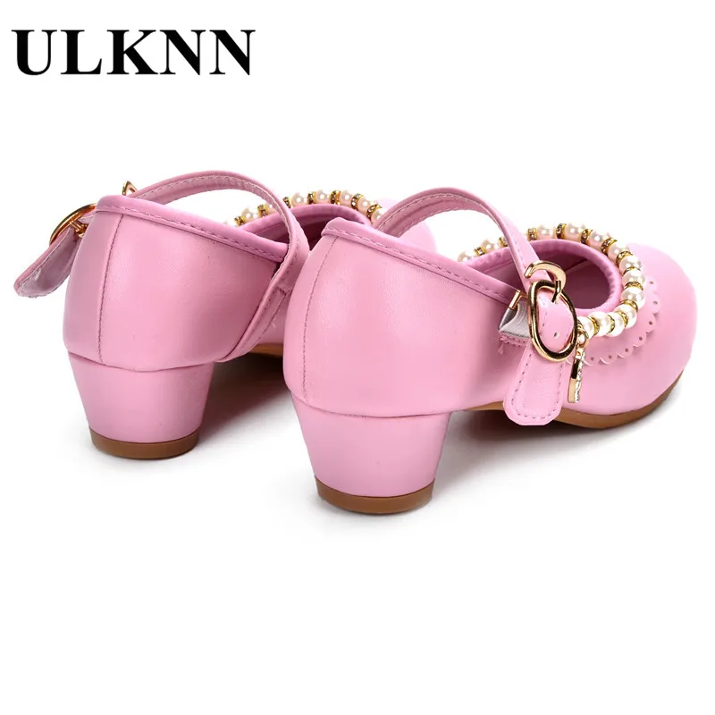 ULKNN, zapatos para niños, sandalias para niñas, zapatos con volantes rosas y blancos, sandalias femeninas de cuero suave con perlas, zapatos de