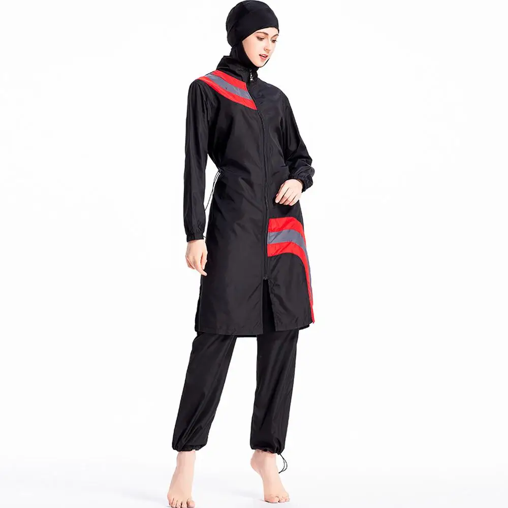 3pcs Muslim Women Hijab Long Sleeve Swimwear Zipper Full Cover Beachwear Islam Burkini Swimsuit Modest Bathing Suit Swimming Set